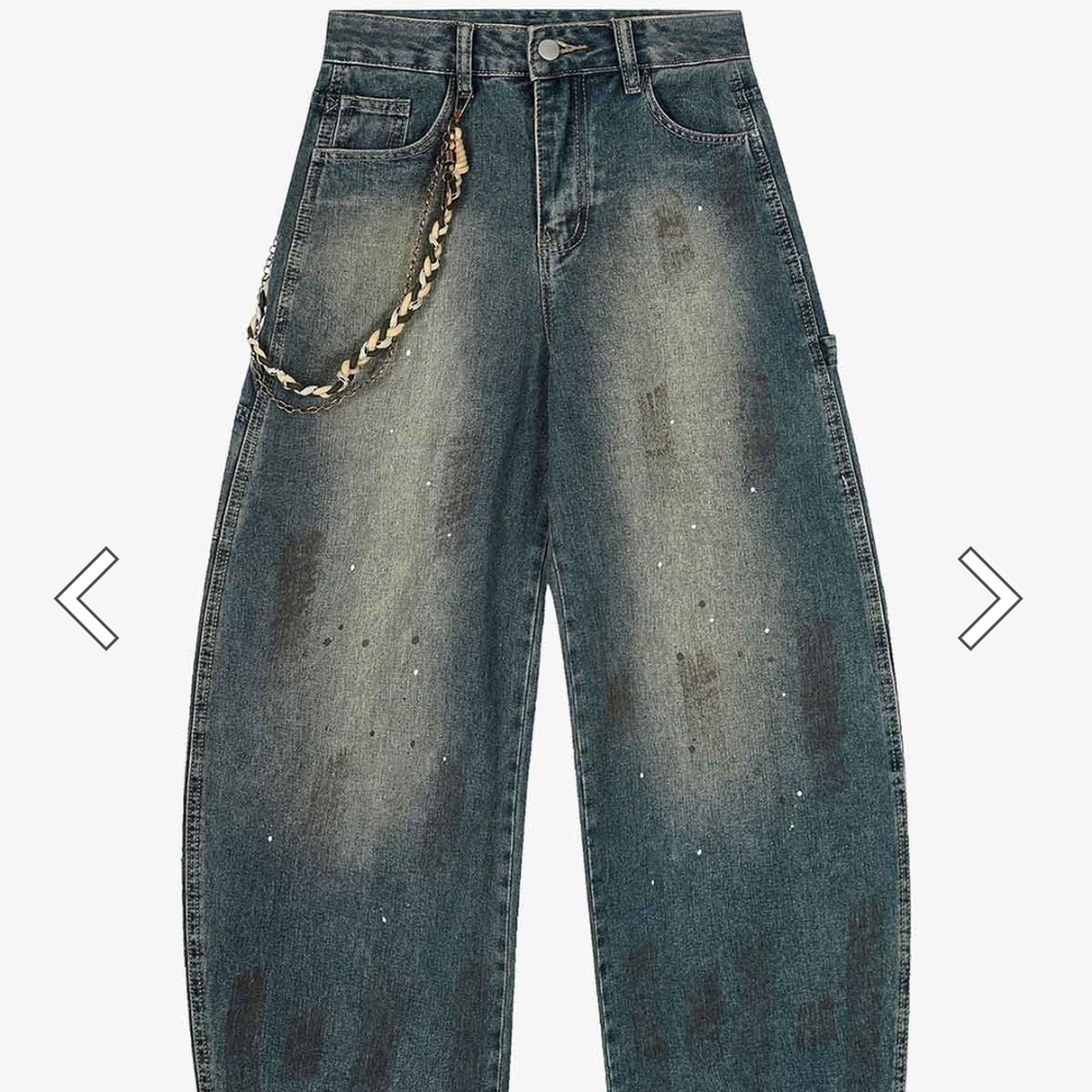 Unisex Stylish Distressed Wide-Leg Jeans with Chain